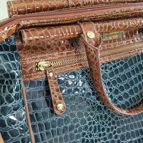 Samantha‎ Brown Classic Croc Embossed Dowel Carry On Travel Bag Weekender - Picture 2 of 12